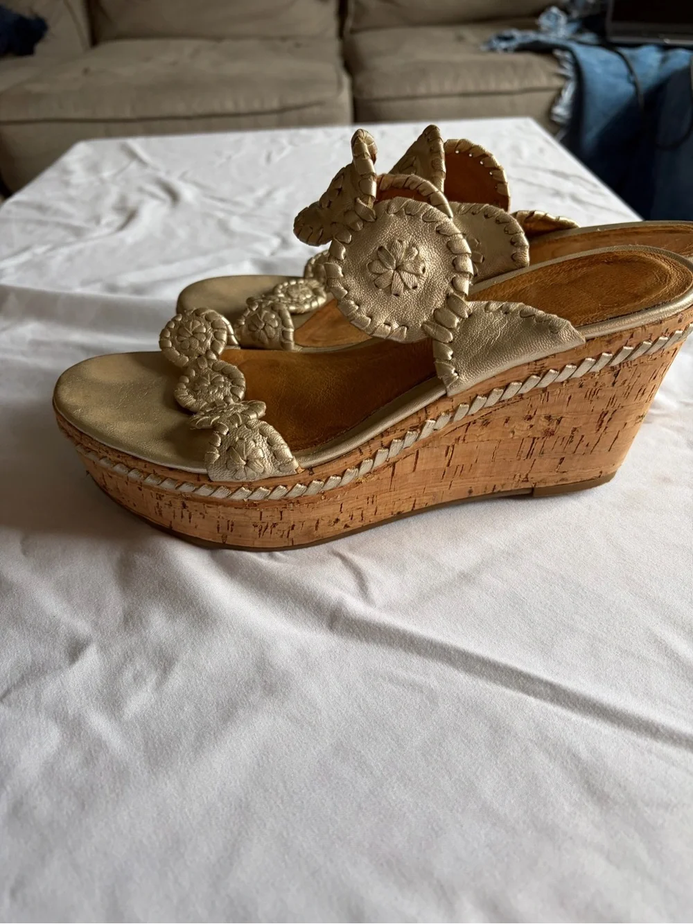 Jack Rogers Lauren Gold Leather Wedge Sandals